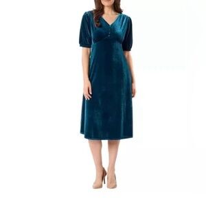 Briggs Women's Velvet Pockets Soft Dress Teal Size XL